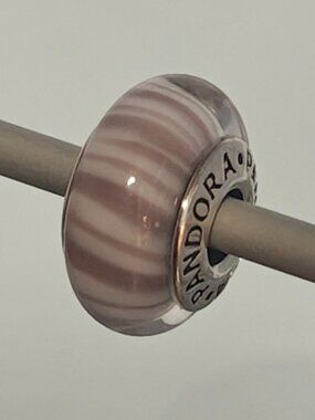 Authentic Pandora Lavender Candy Stripes Murano Glass Charm – Style 790681
